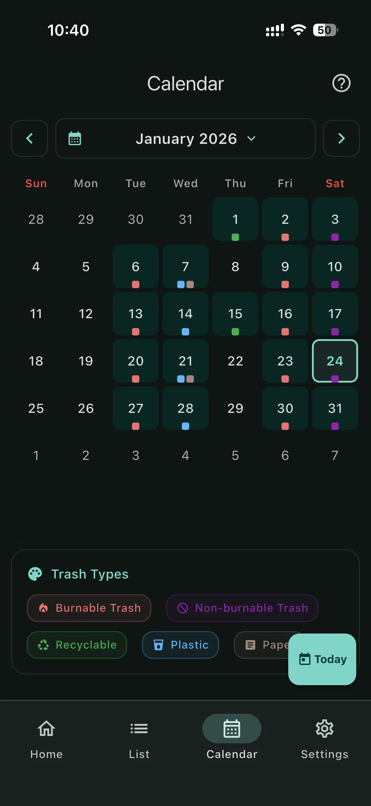 Monthly calendar