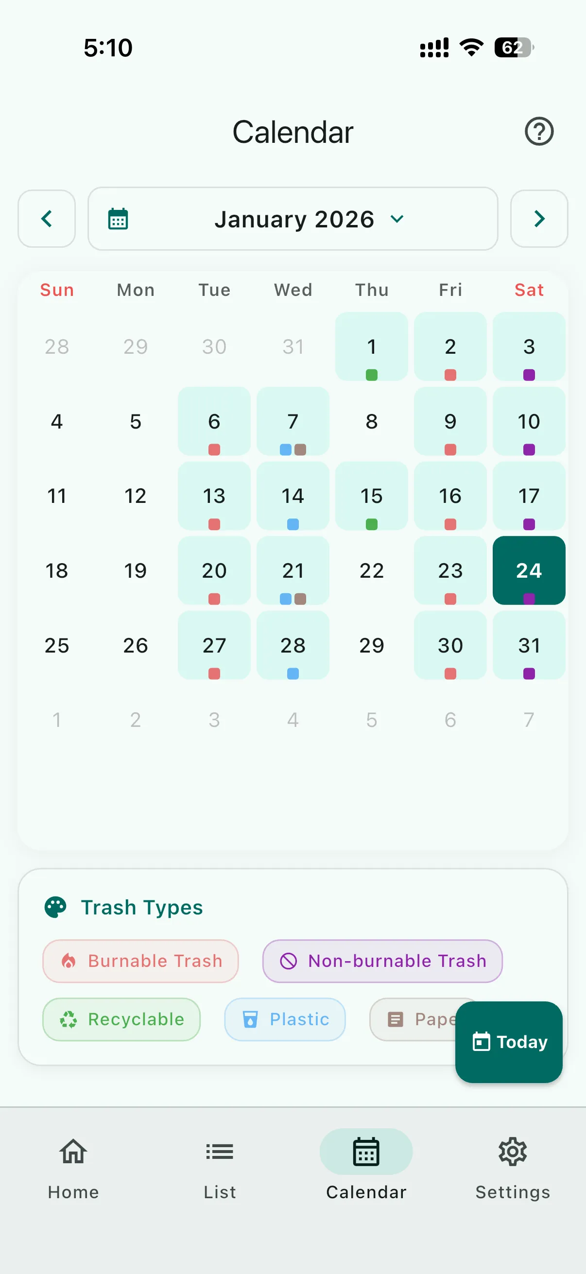 Monthly calendar