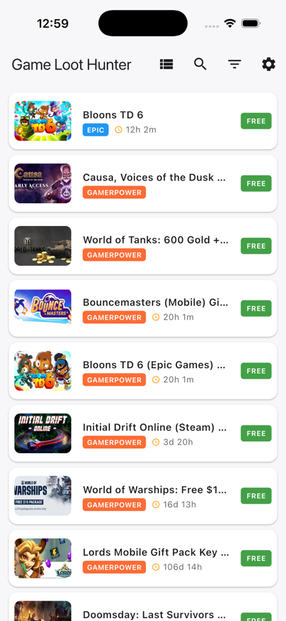 오늘의 무료 게임 화면